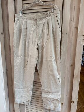 Dockers Recode Stretch Men's Pleated Linen Blend Pants Cuff Hem Beige 38x32